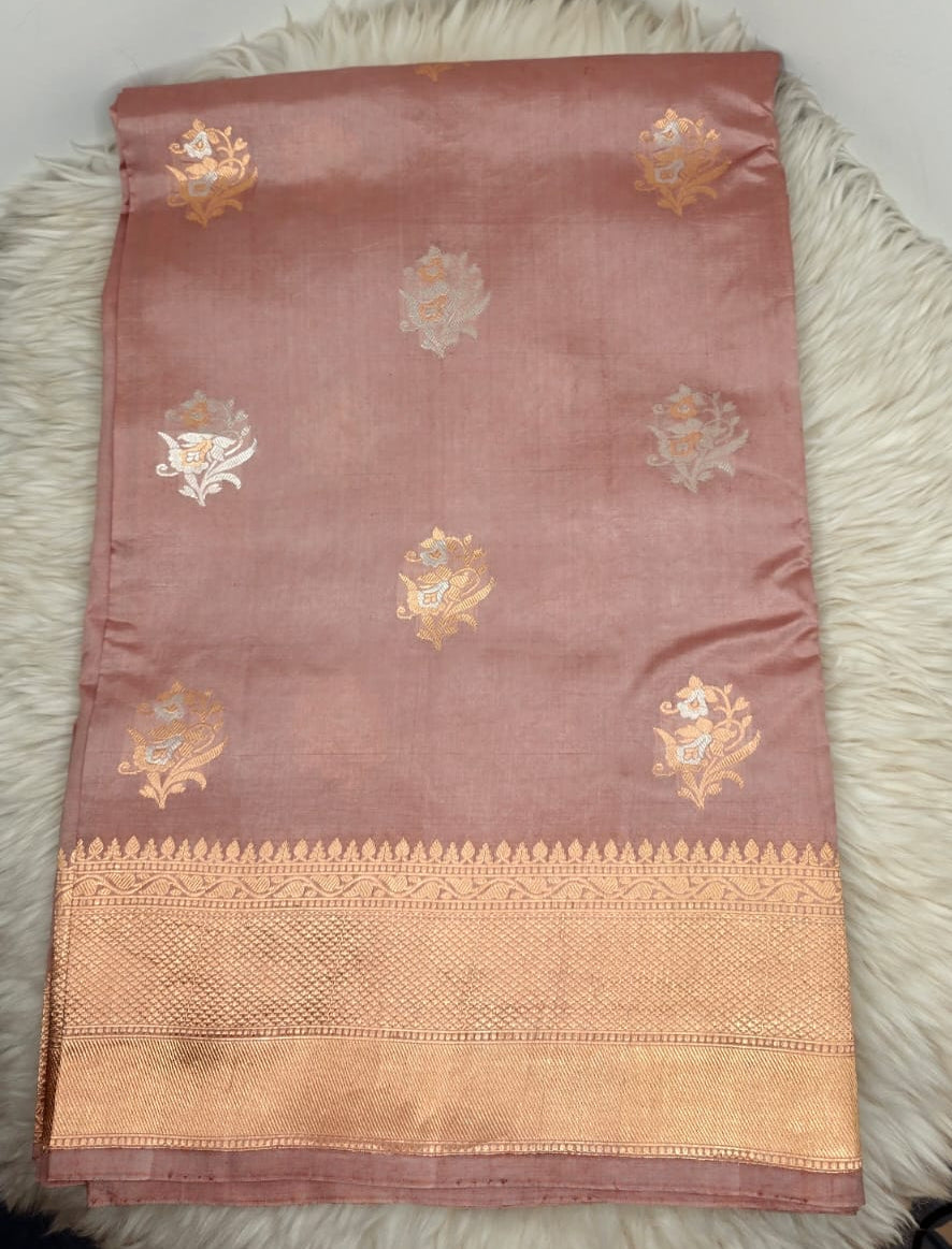 Pure Raw Mango Silk Saree - PASTEL BROWN