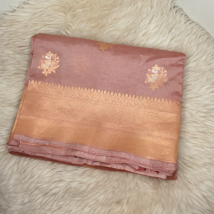 Pure Raw Mango Silk Saree - PASTEL BROWN