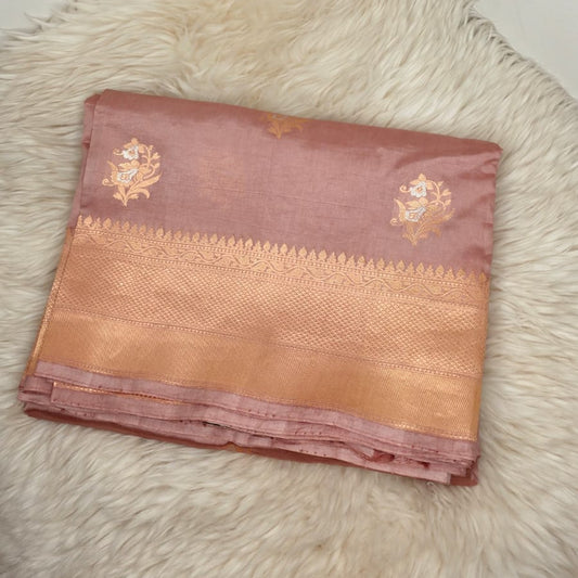 Pure Raw Mango Silk Saree - PASTEL BROWN