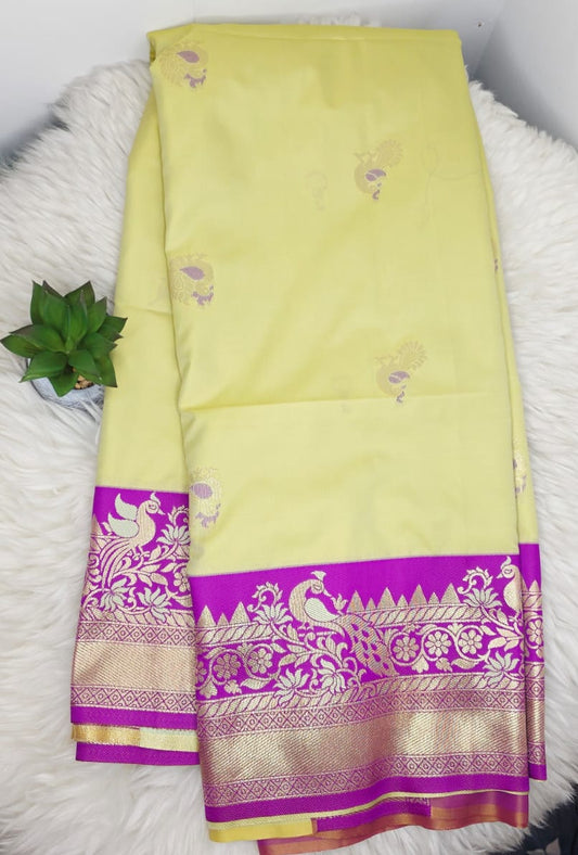 Semi Crepe Premium Quality Vintage Style Saree - LEMON YELLOW
