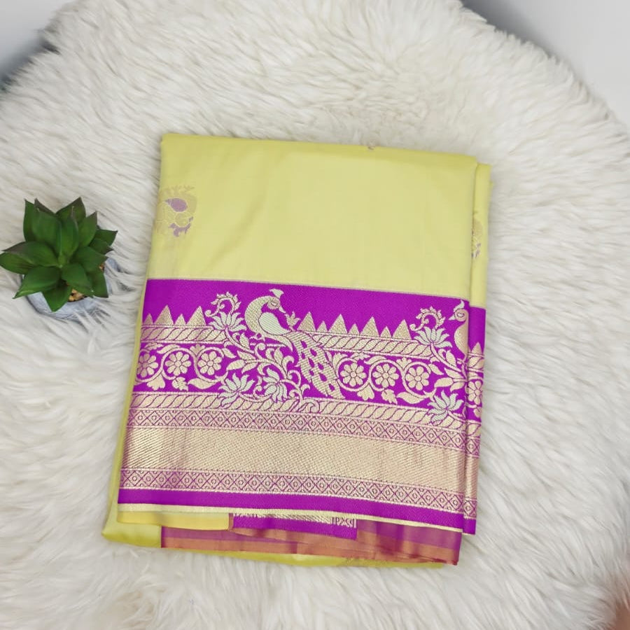 Semi Crepe Premium Quality Vintage Style Saree - LEMON YELLOW