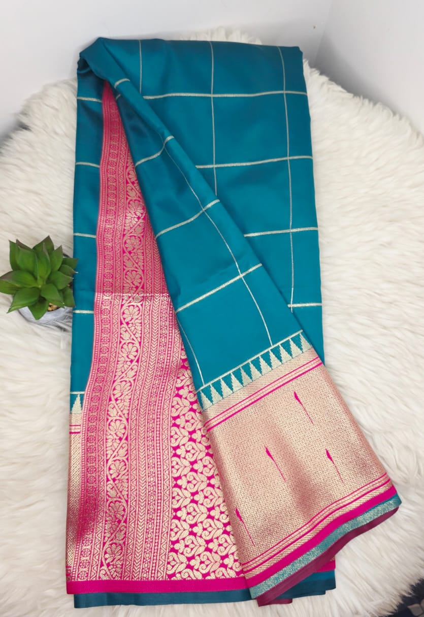 Semi Crepe Premium Quality Vintage Style Saree - TEAL BLUE