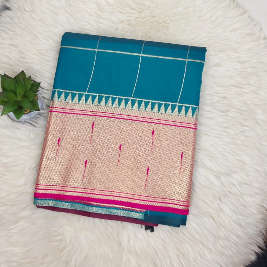 Semi Crepe Premium Quality Vintage Style Saree - TEAL BLUE