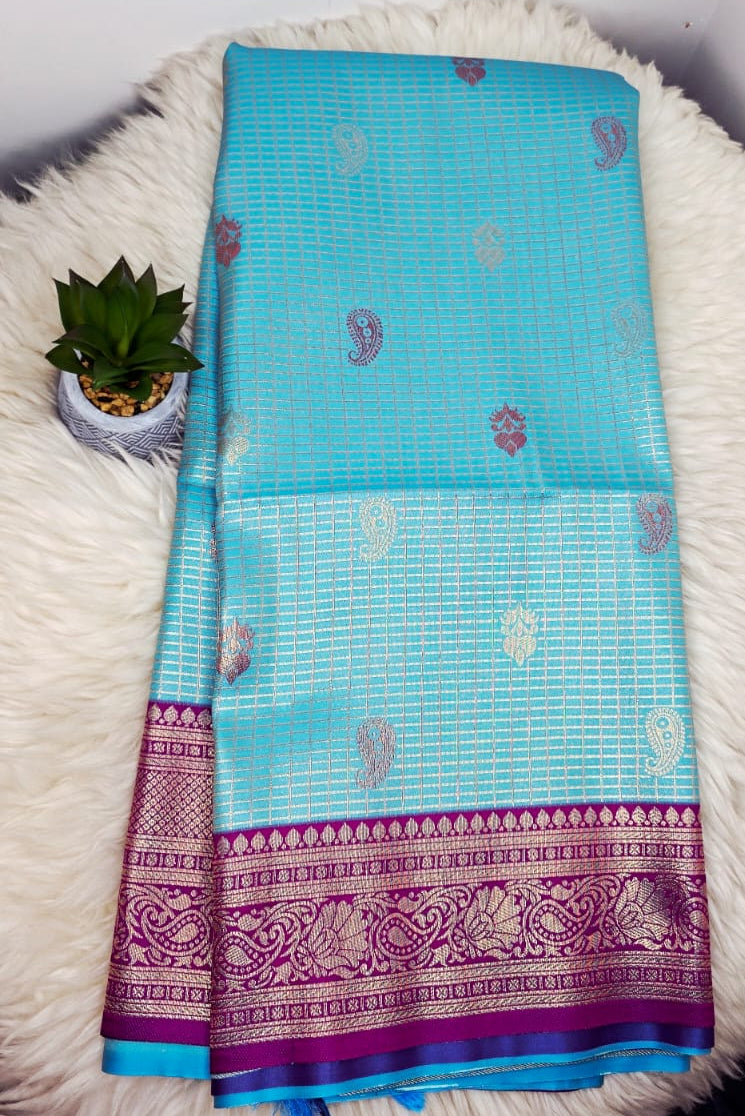 Semi Crepe Premium Quality Vintage Style Saree - Aqua Blue