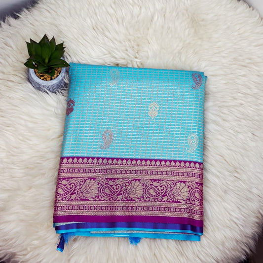 Semi Crepe Premium Quality Vintage Style Saree - Aqua Blue