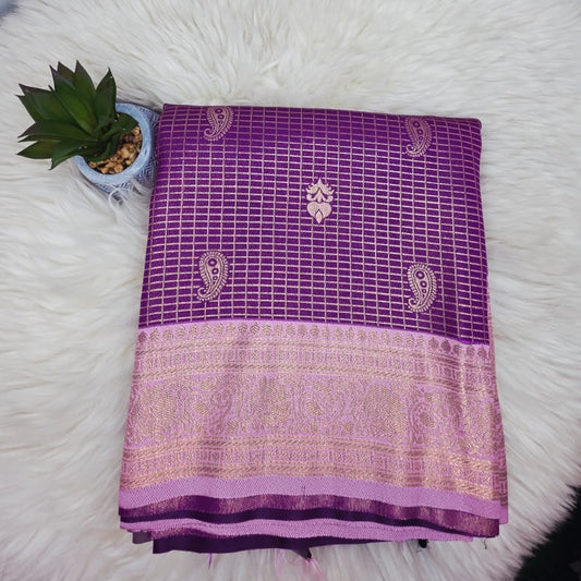 Semi Crepe Premium Quality Vintage Style Saree - Royal Purple