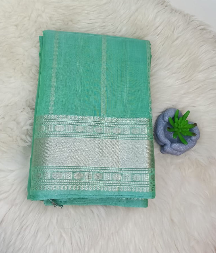 Elegant Mint Green pure cotton Silk Saree