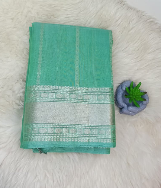 Elegant Mint Green pure cotton Silk Saree