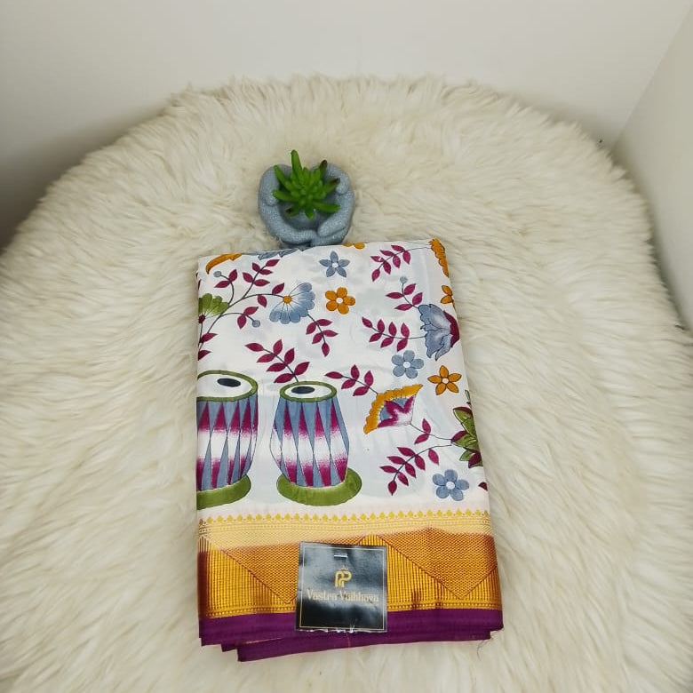 Semi Crepe Silk Saree – Half Digital Print & Half Plain