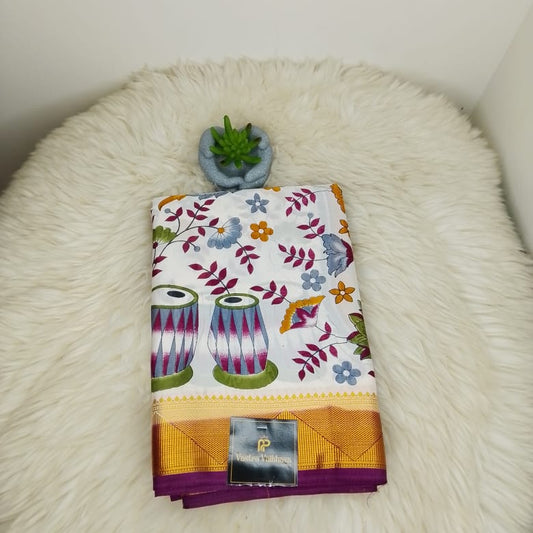 Semi Crepe Silk Saree – Half Digital Print & Half Plain