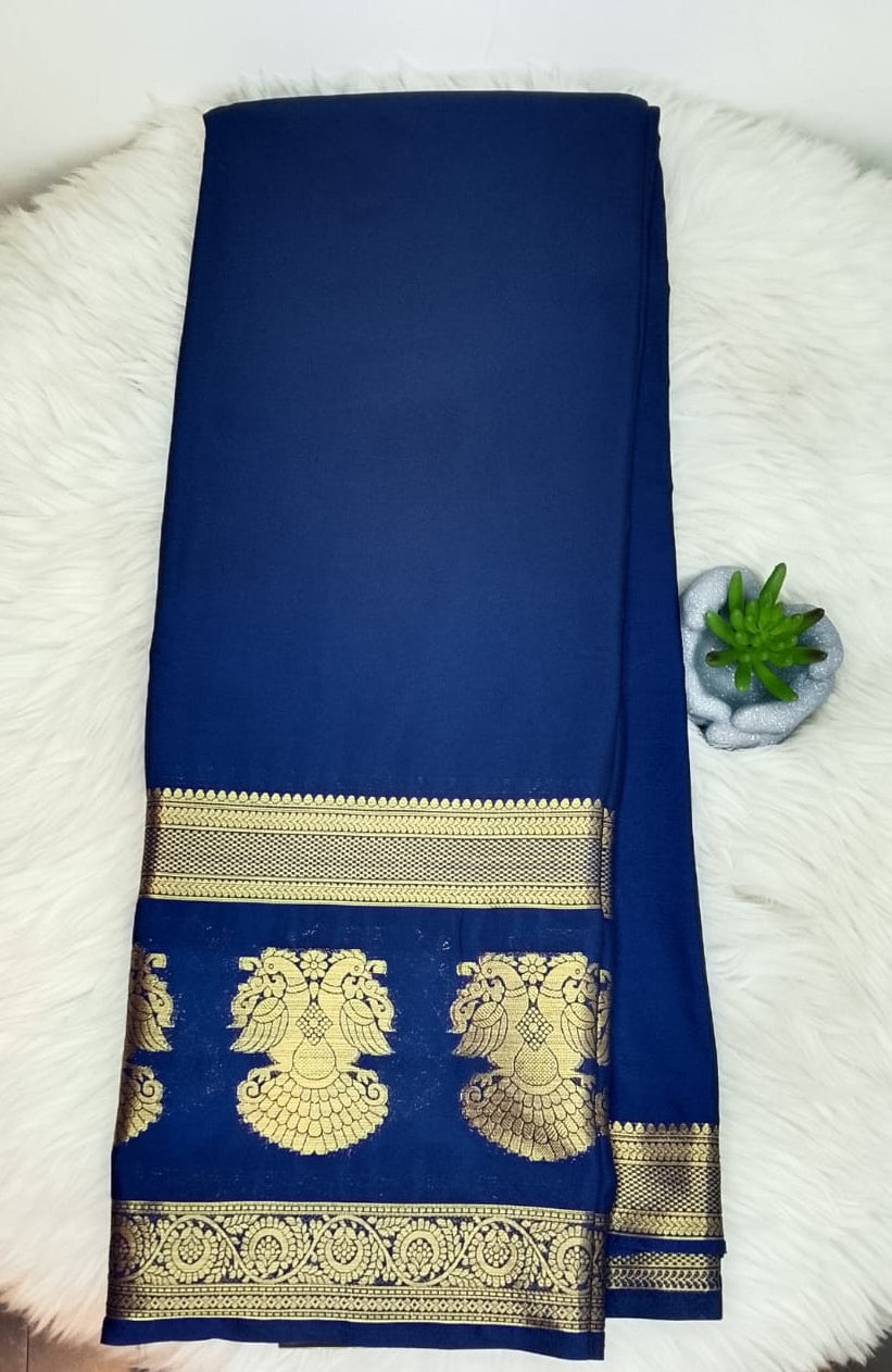 SEMI CREPE SILK SAREE - GANDABERUNDA BOARDER