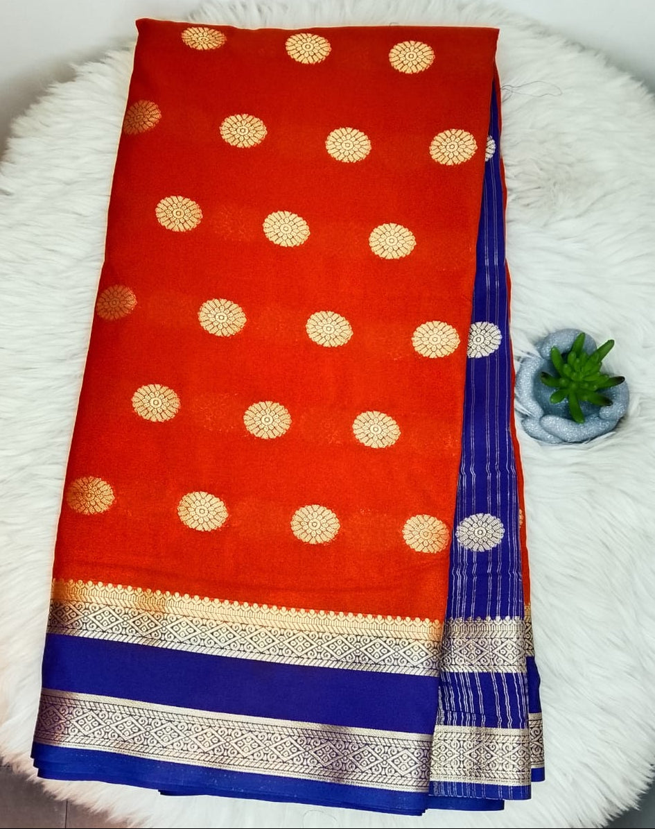 Semi Crepe Silk Saree – Butta Motifs