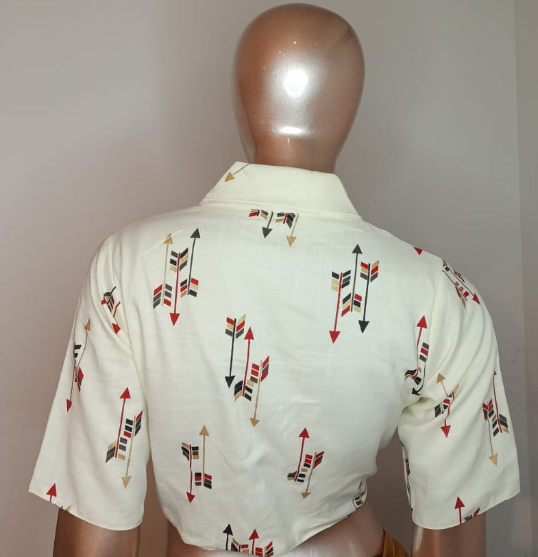 Cotton Printed Blouse- Cream