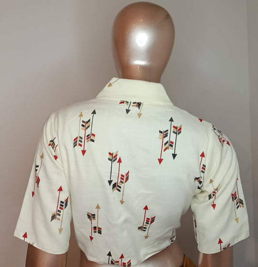 Cotton Printed Blouse- Cream