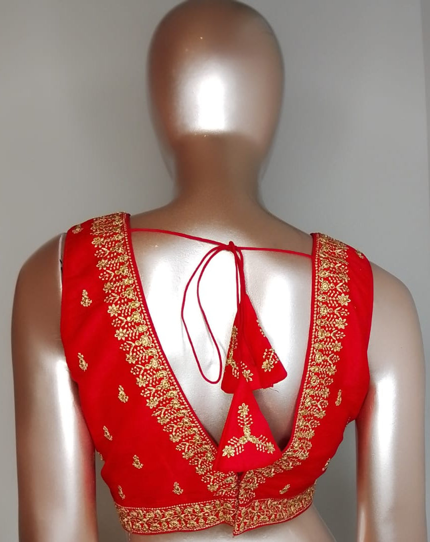Raw Silk Thread Work V-Neck Blouse