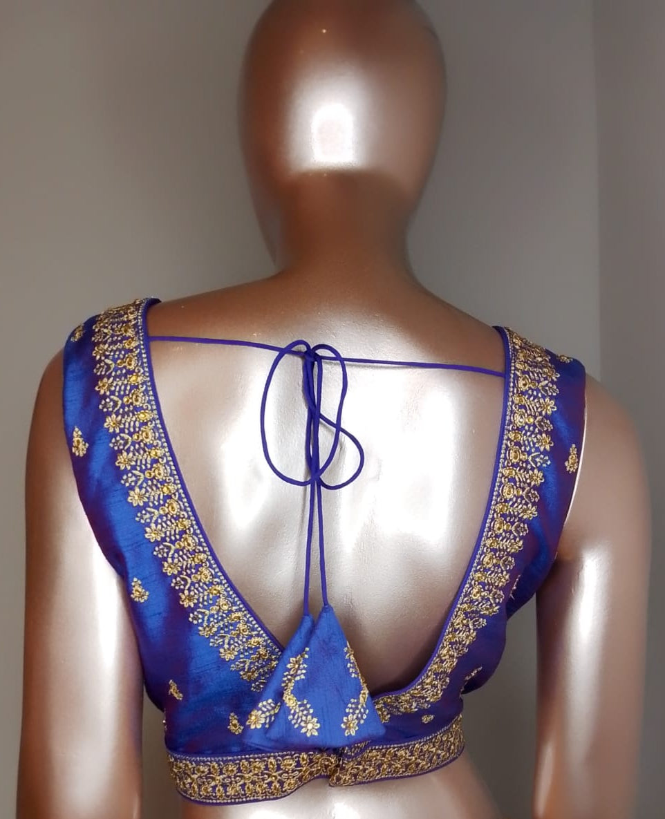 Raw Silk Thread Work V-Neck Blouse