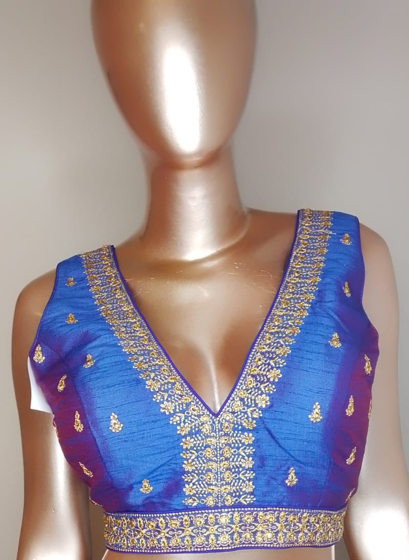 Raw Silk Thread Work V-Neck Blouse