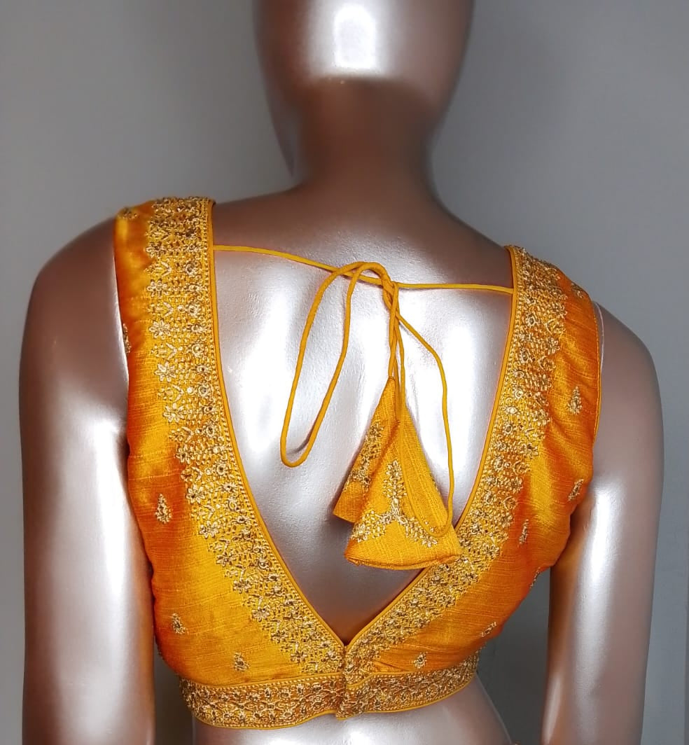 Raw Silk Thread Work V-Neck Blouse
