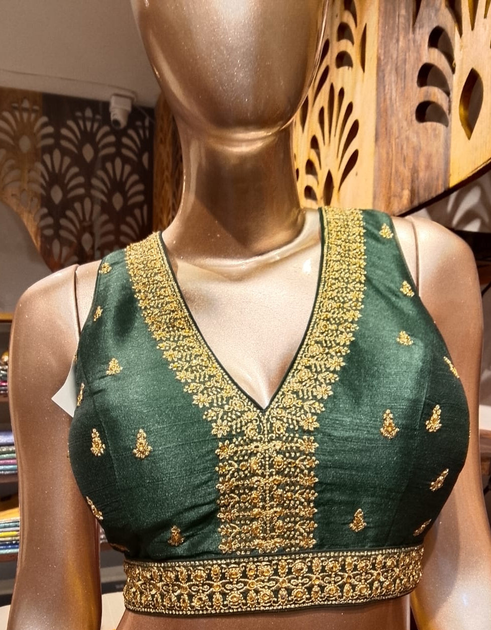 Raw Silk Thread Work V-Neck Blouse