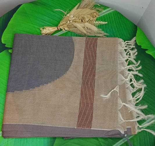 Classic Beige Pure Cotton Weaves Saree (120/100 Count)