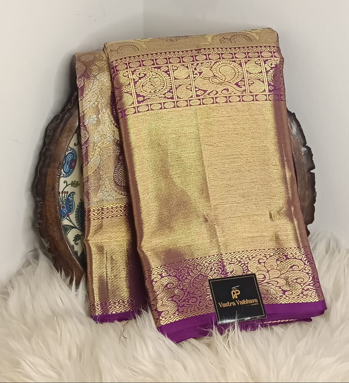 Pure Kanchipuram Silk Saree – 1gm Gold Zari Purple
