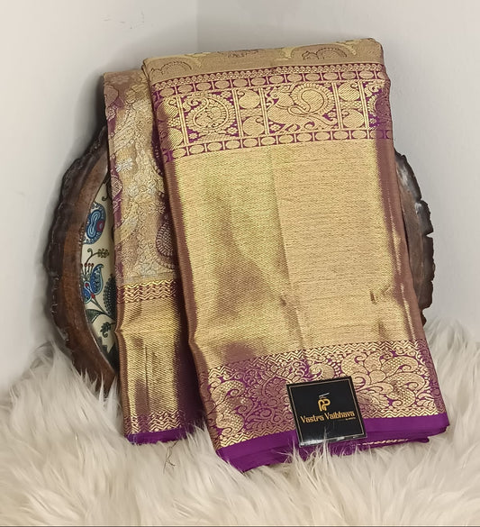Pure Kanchipuram Silk Saree – 1gm Gold Zari Purple