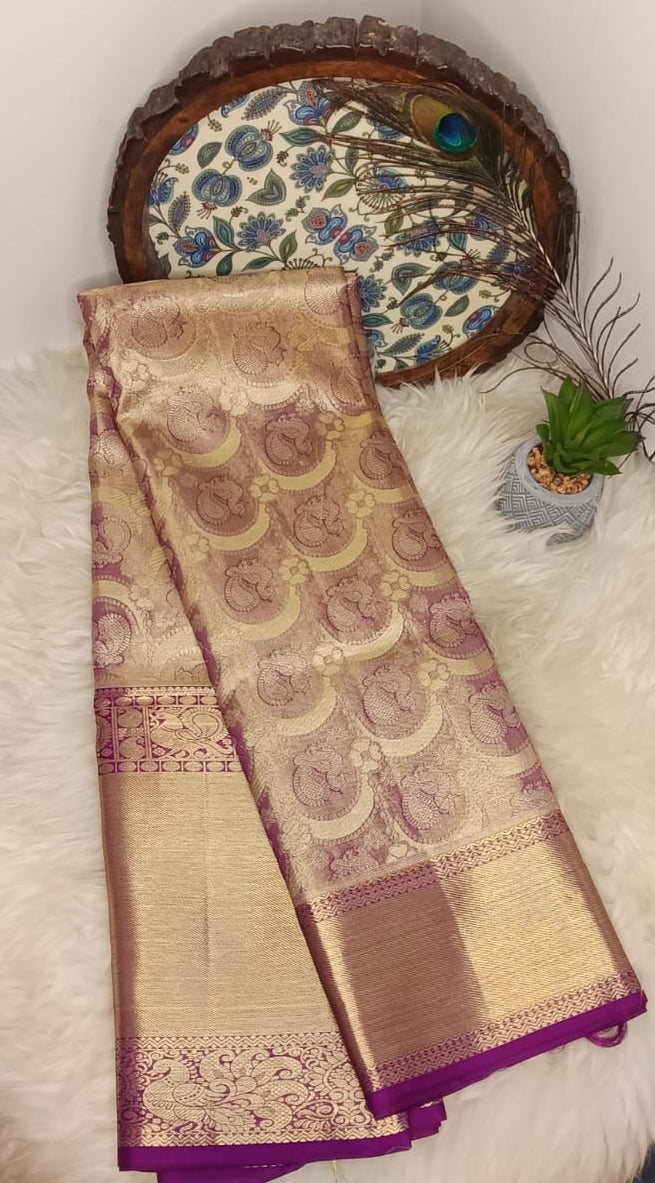 Pure Kanchipuram Silk Saree – 1gm Gold Zari Purple