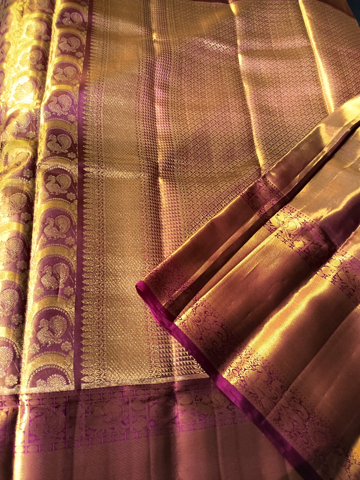 Pure Kanchipuram Silk Saree – 1gm Gold Zari Purple