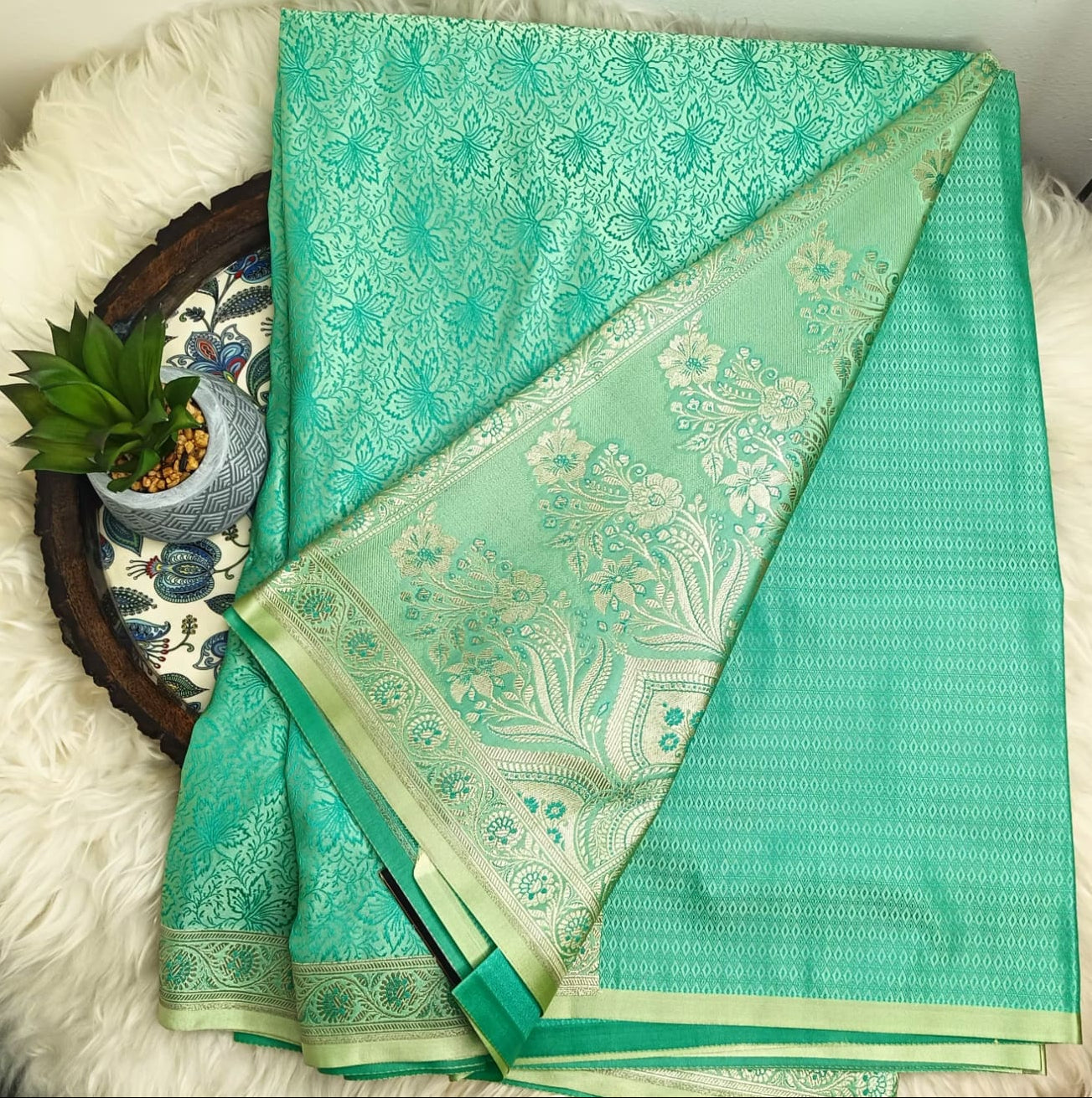 Sky Mint Green  Mashroo Silk Saree