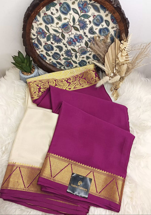 Royal Magenta Pure Crepe Silk Saree Half & Half