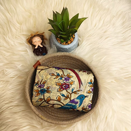 Bird Print Banana Stem Saree – Matchbox Size Folding (No Blouse)