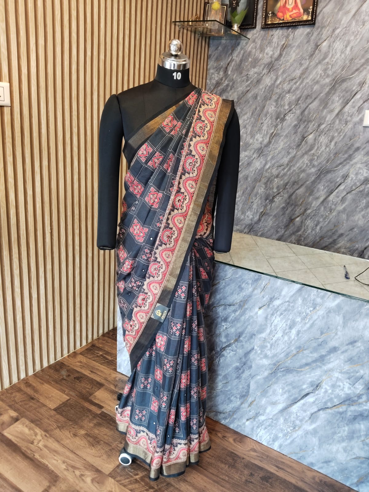 Ajark Printed Mirror work Saree