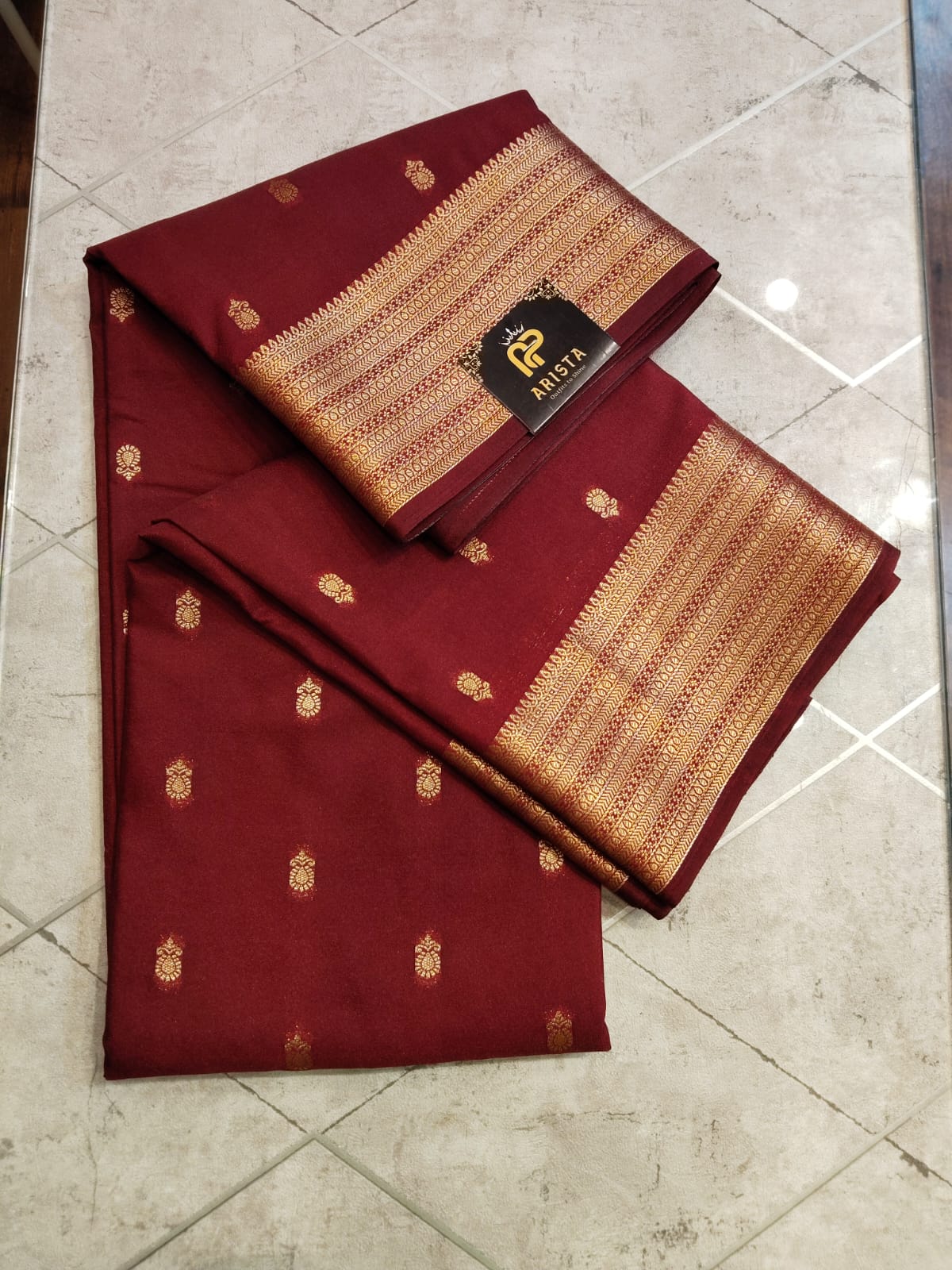 CREPE SILK Maroon with Small Butta Saree