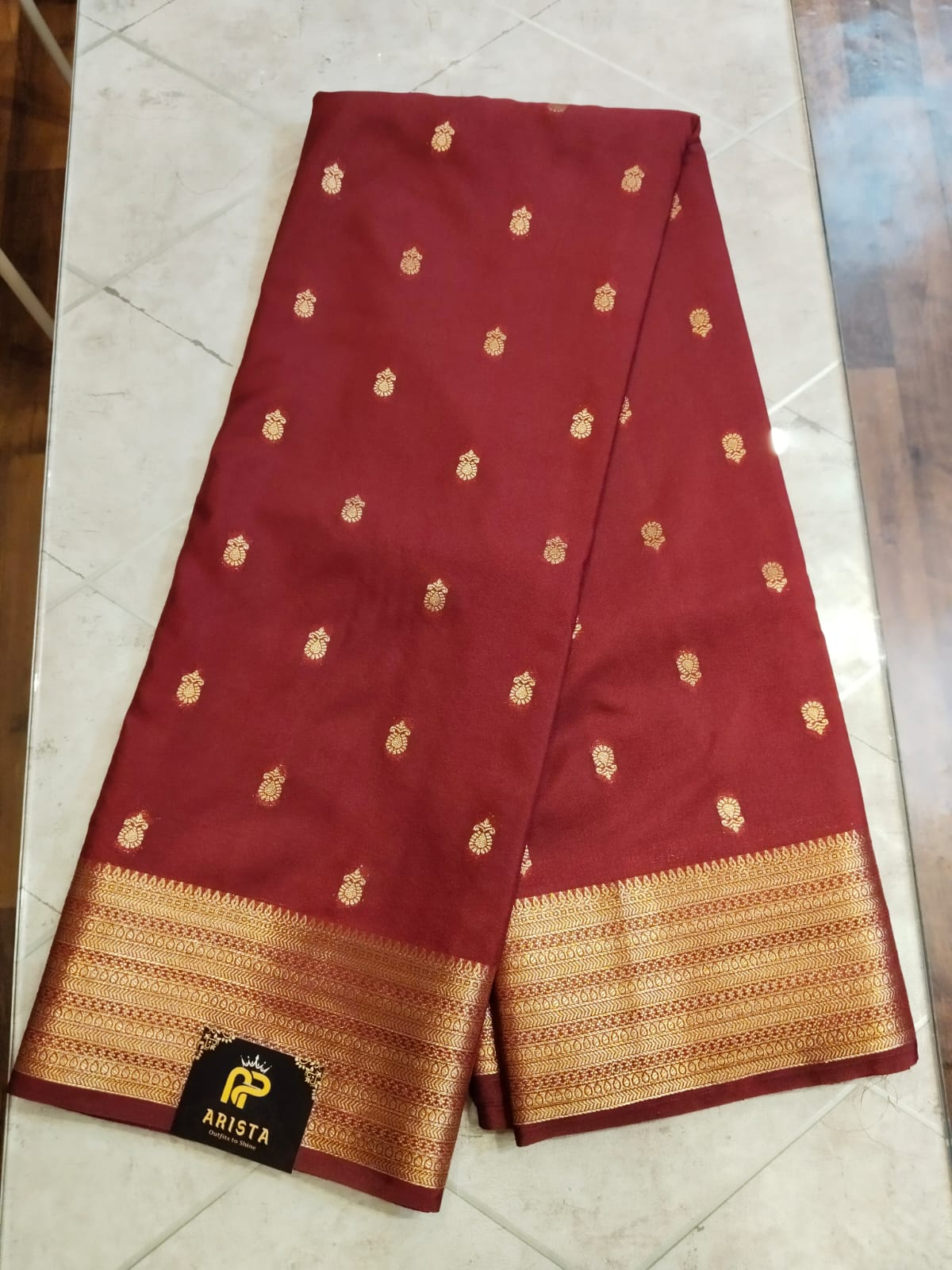 CREPE SILK Maroon with Small Butta Saree