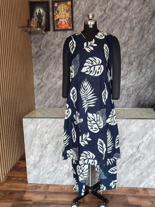 Cotton floral print A line Kurta BLUE