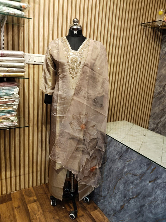 Silk Georgette Suit Set with Organza Dupatta – 3 Piece