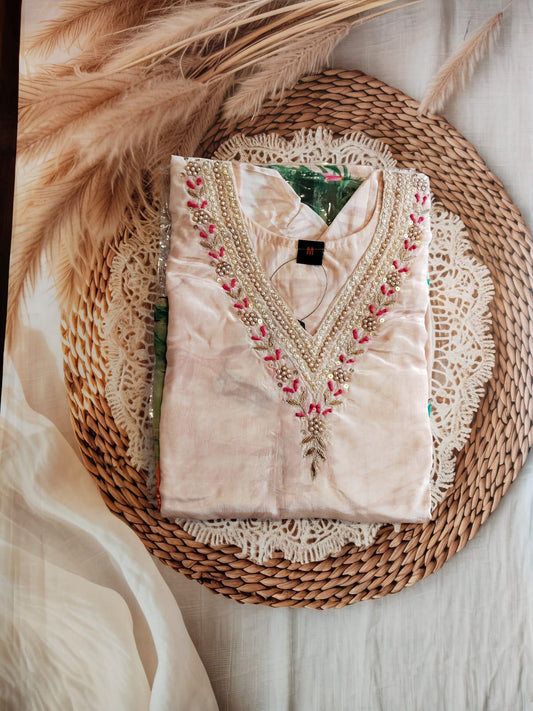 Crepe silk Cream Floral Animal Print