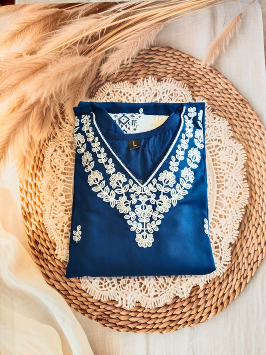 BLUE RAYON EMBROIDERY