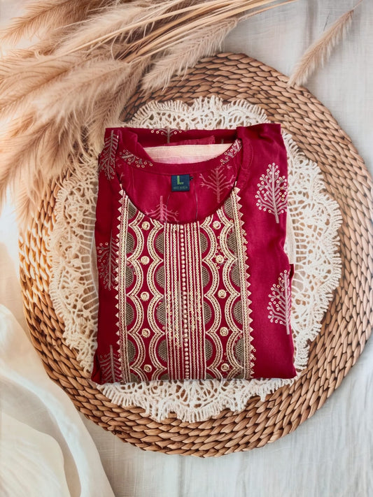 Cotton  Rayon mixed Floral Print Red