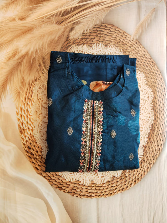 Blue beads work and floral prints