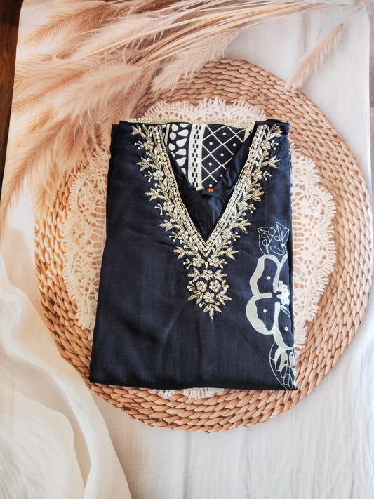 Organza Black with Floral prints and Handwork