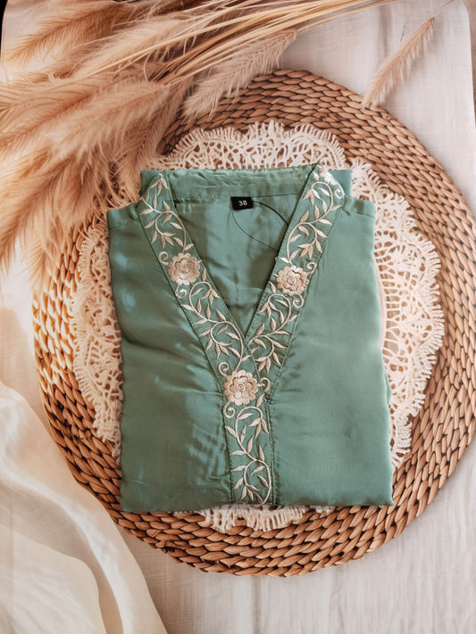 Green co order set with Embroidery