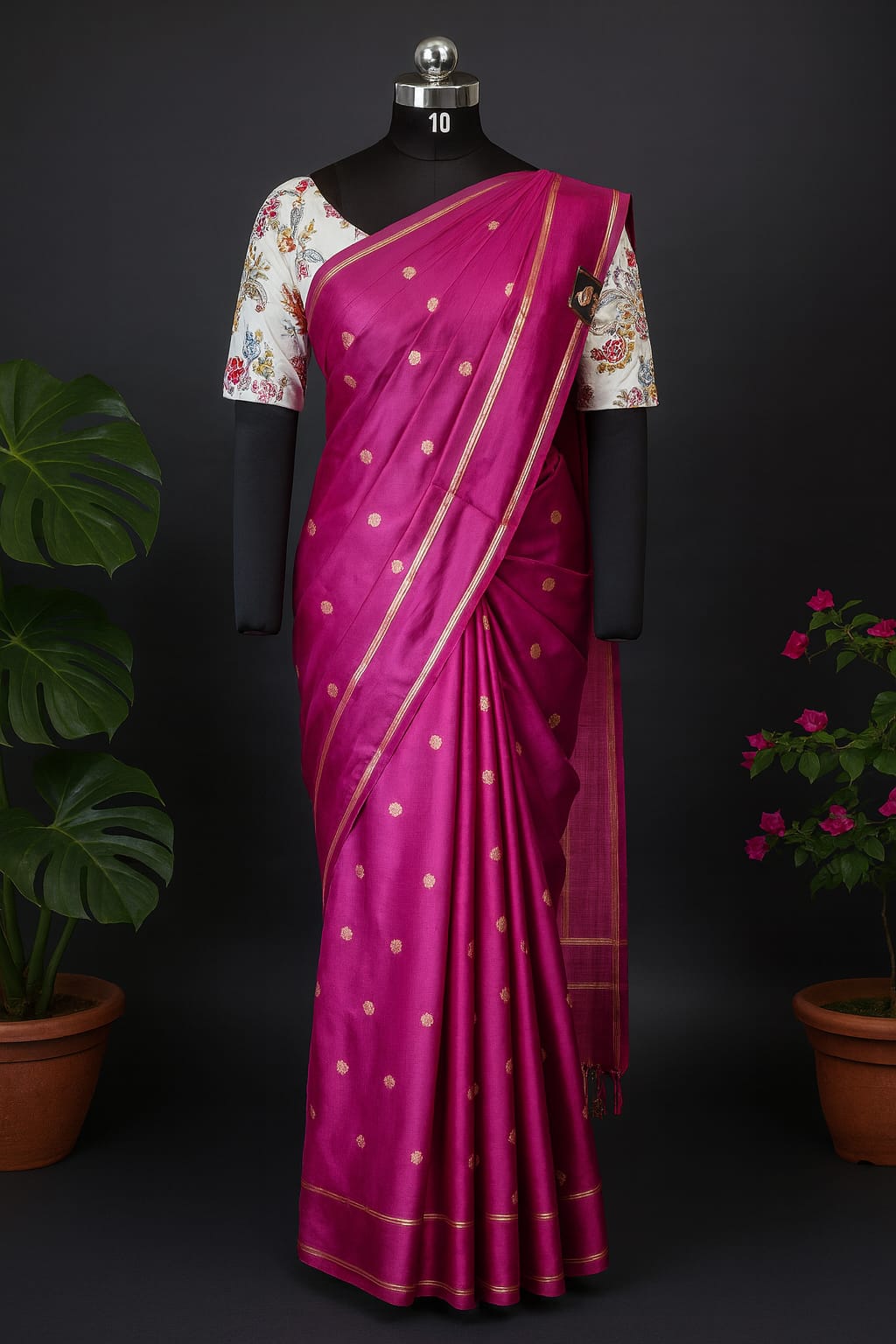 CREPE SILK Pink & Golden Peacock Motifs Saree