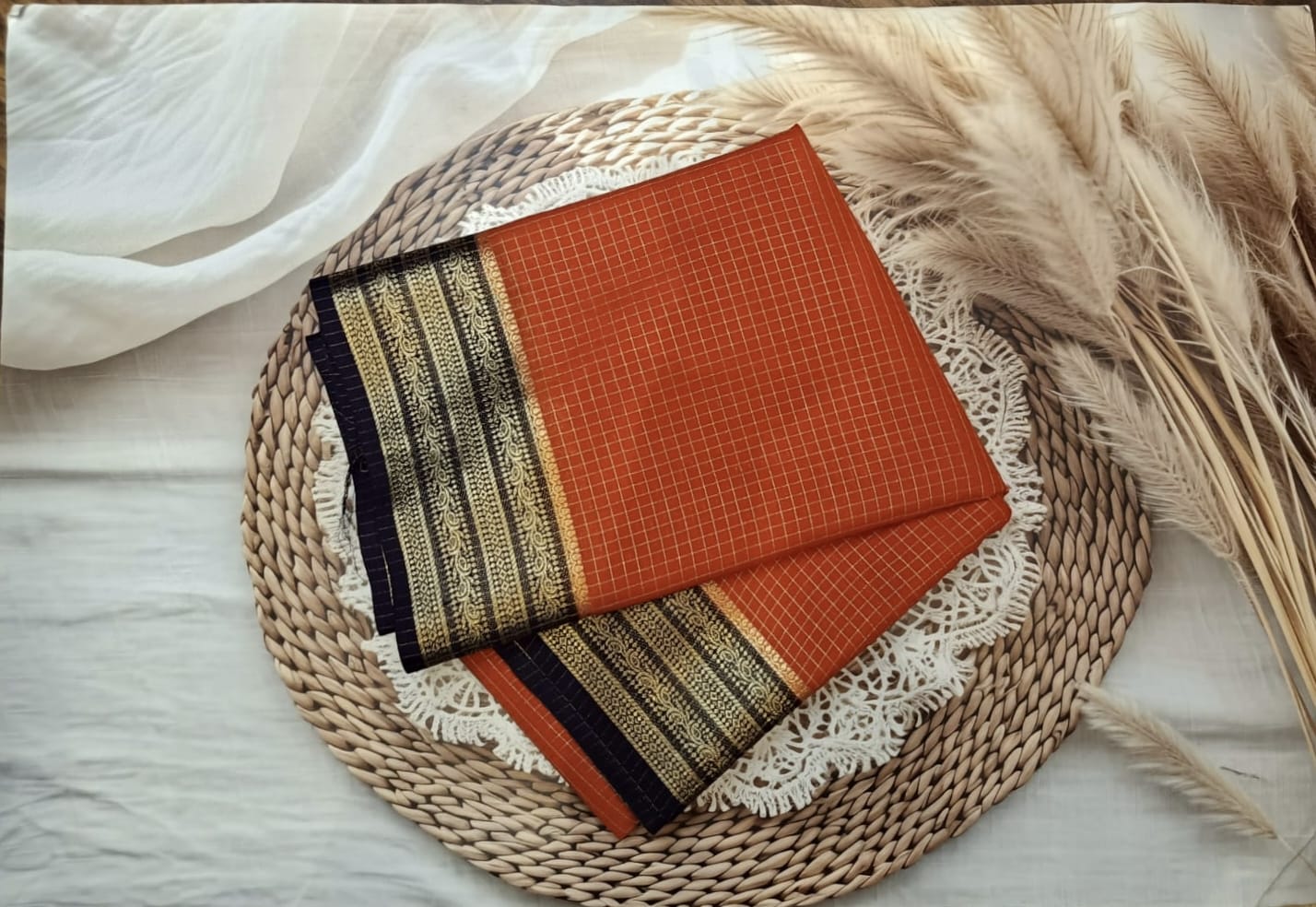 Semi Crepe Silk Saree (Small Checks)