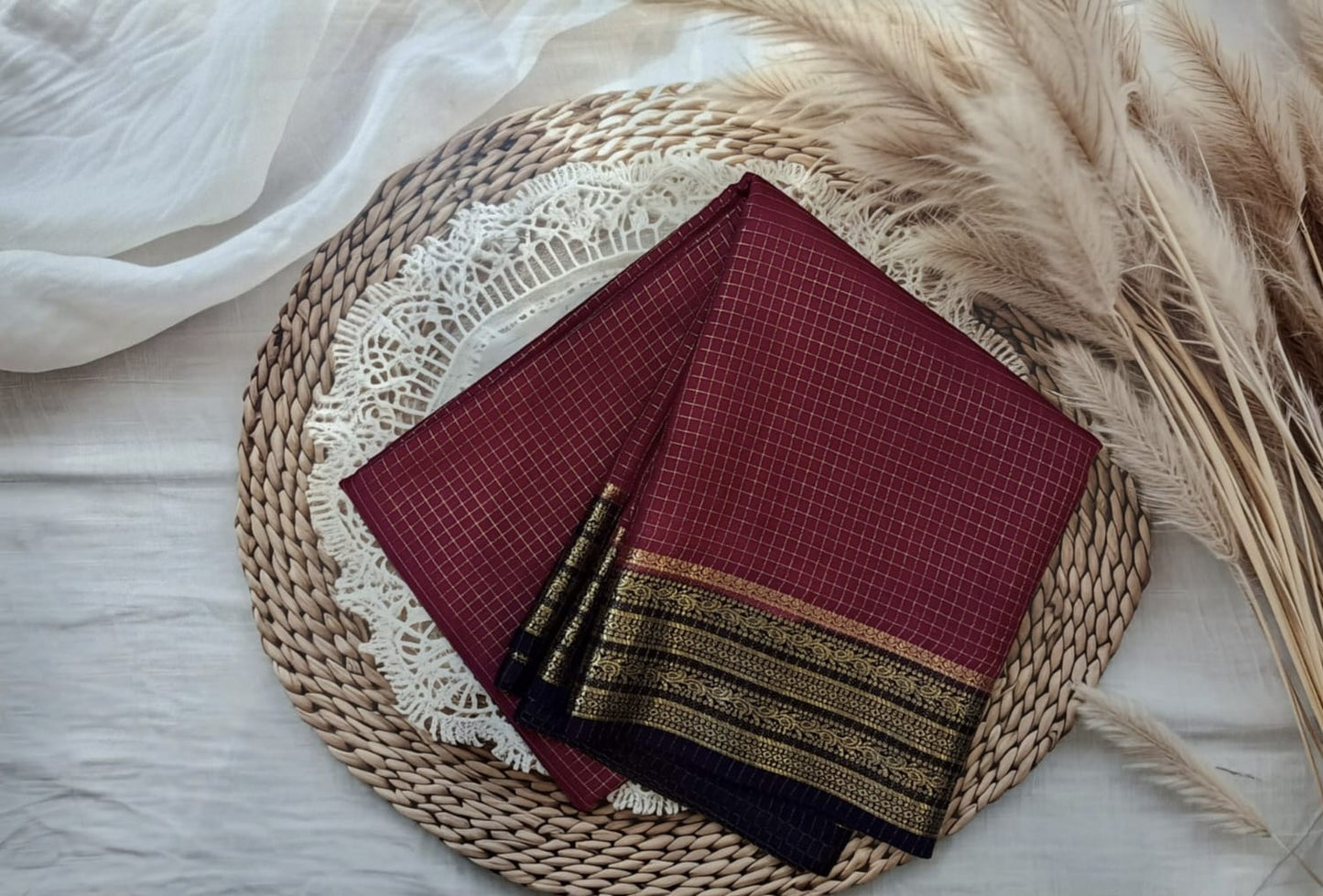 Semi Crepe Silk Saree (Small Checks)