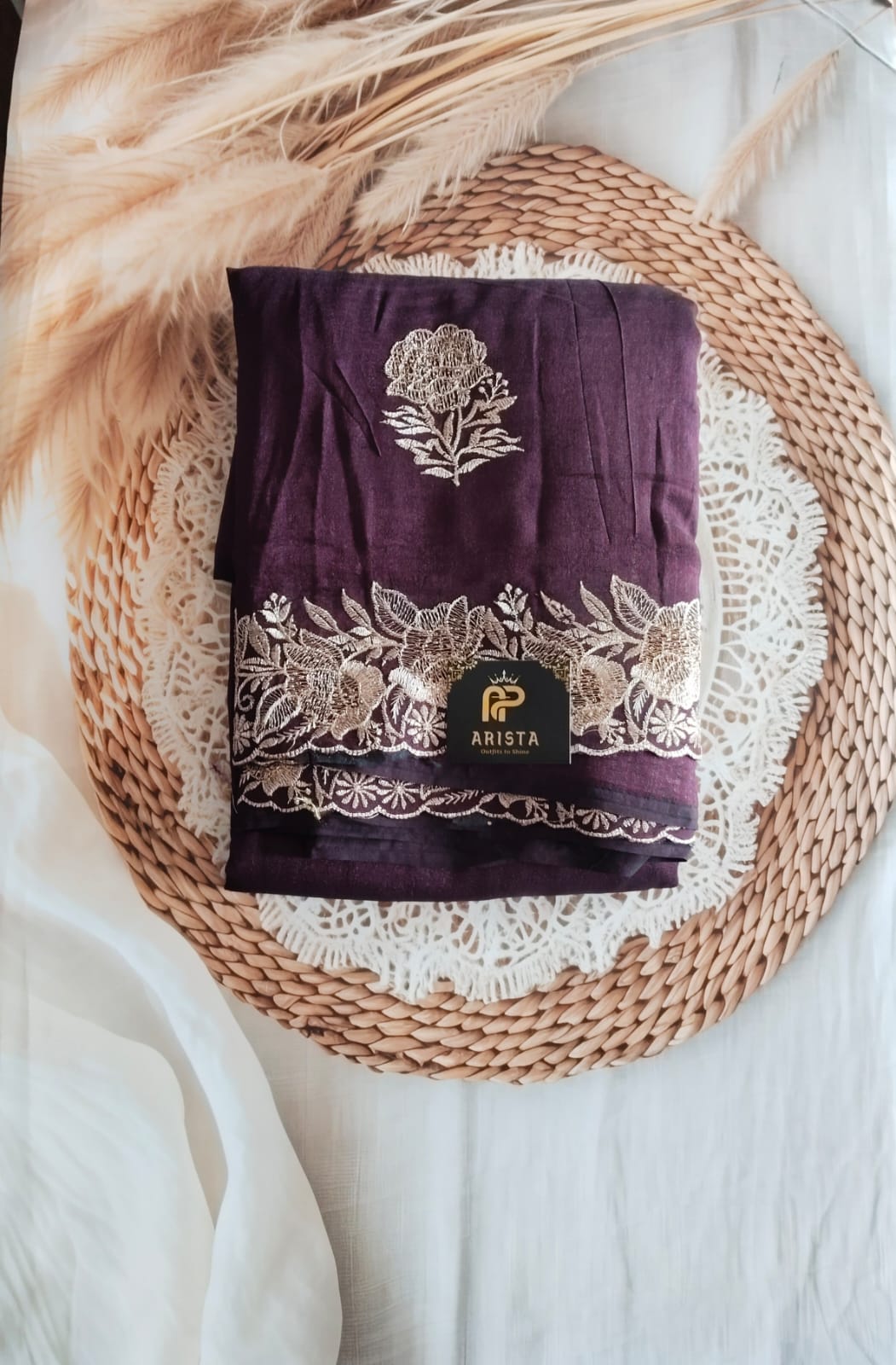 Vichitra Silk Saree with Stone work/Wine