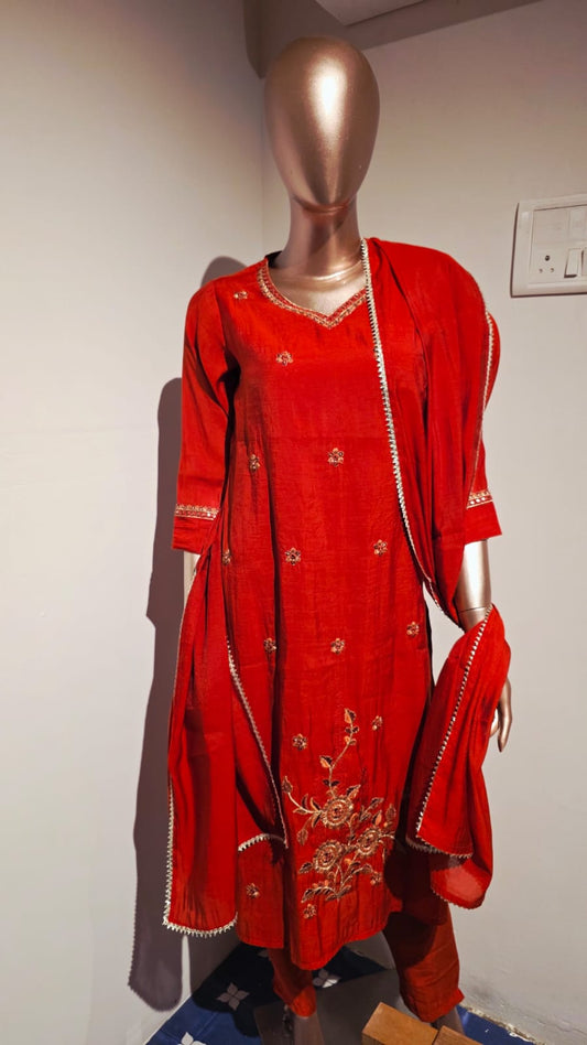 MUL CHANDERI ORANGE COLOUR 3PCS SETS