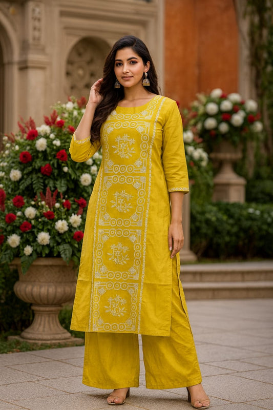 PARROT GREEN COLOUR HANDLOOM WORK CO-ORD SET