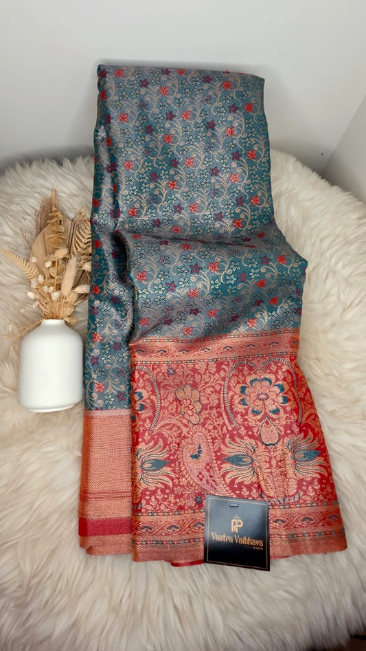 Semi Kanchi Tissue Silk Saree- TEAL BLUE