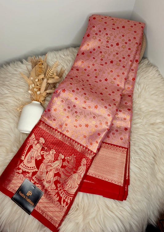 Semi Kanchi Tissue Silk Saree- Light pink